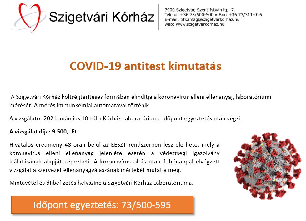 COVID-19 antitest kimutatás hirdetmény